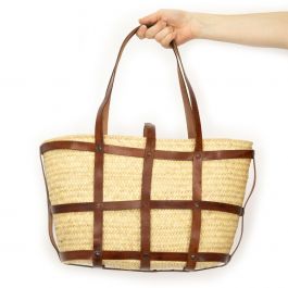 Korbtasche mit Leder-Riemen Grid